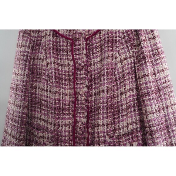 Express VintageY2K 2008 Design Studio Purple Pink Tweed Blazer Fringe Trim Sz 10 - Picture 5 of 11